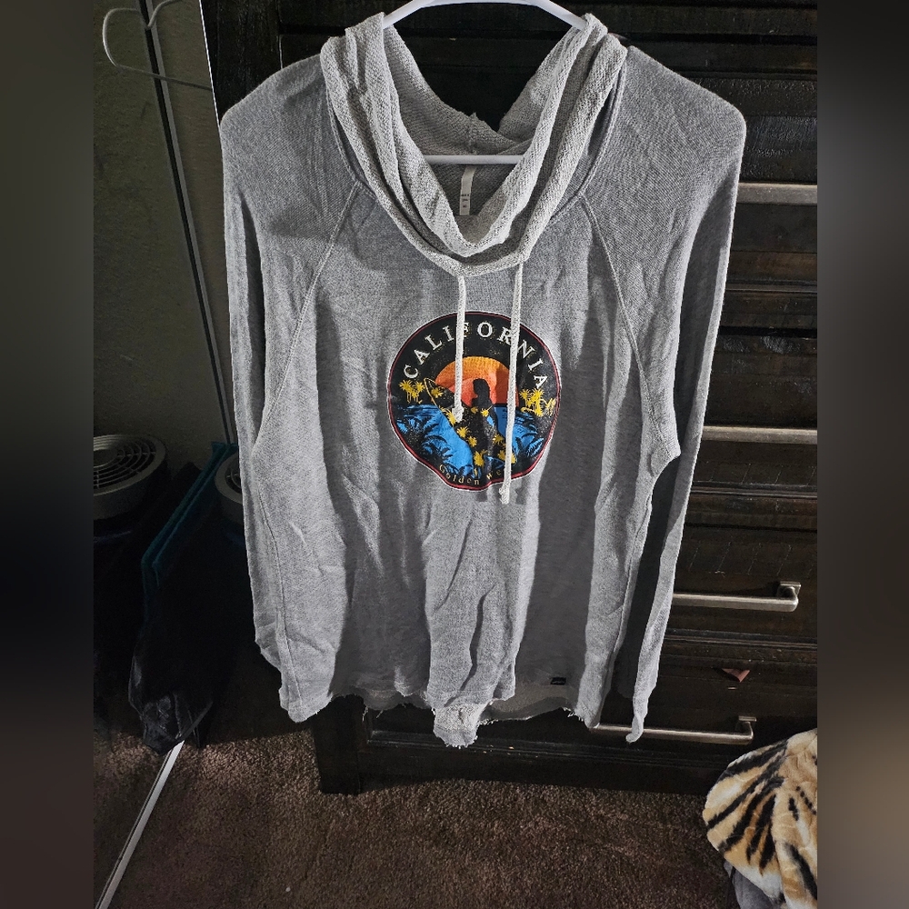 NWOT Gray Cowl Neck Sweater with California Print